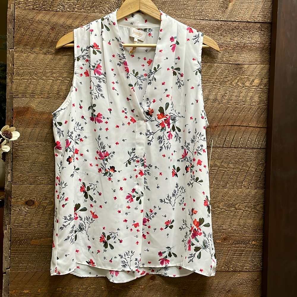 Laundry by Shelli Segal Women’s Sleeveless Blouse White w/Floral Pattern Large